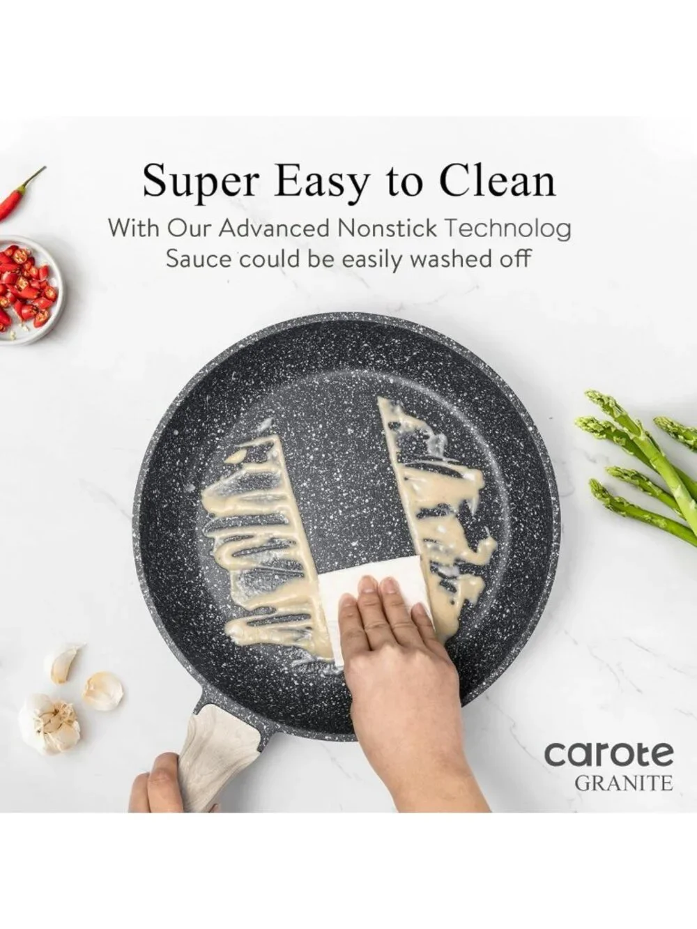 12-Inch Nonstick Deep Frying Pan with Lid, 5.5 Qt Black Granite Cookware
